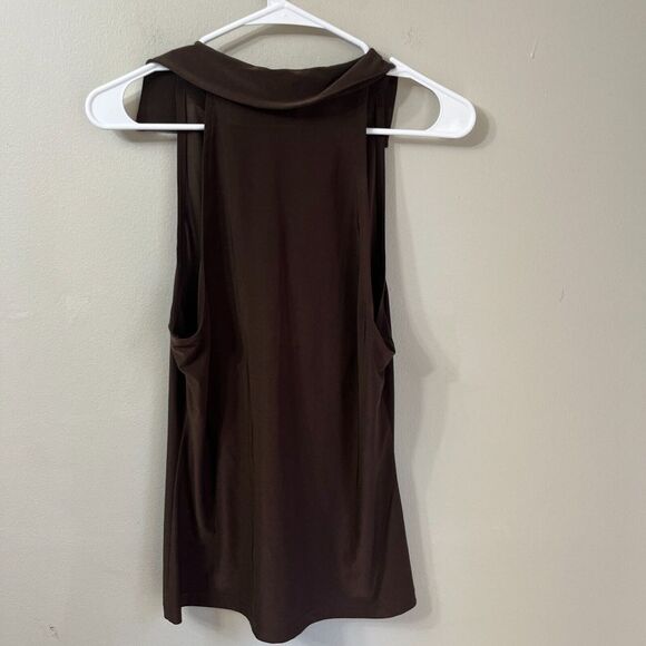 Vtg Y2K Cache Womens Top Brown Medium Collared Drawcord Ruched Sleeveless - Picture 6 of 7